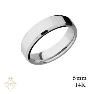 14K White Gold 7mm • BEVELED EDGE • Polished Dome • Wedding Band Ring - Comfort Fit - Solid Gold - Mens Wedding Band Free Engraving