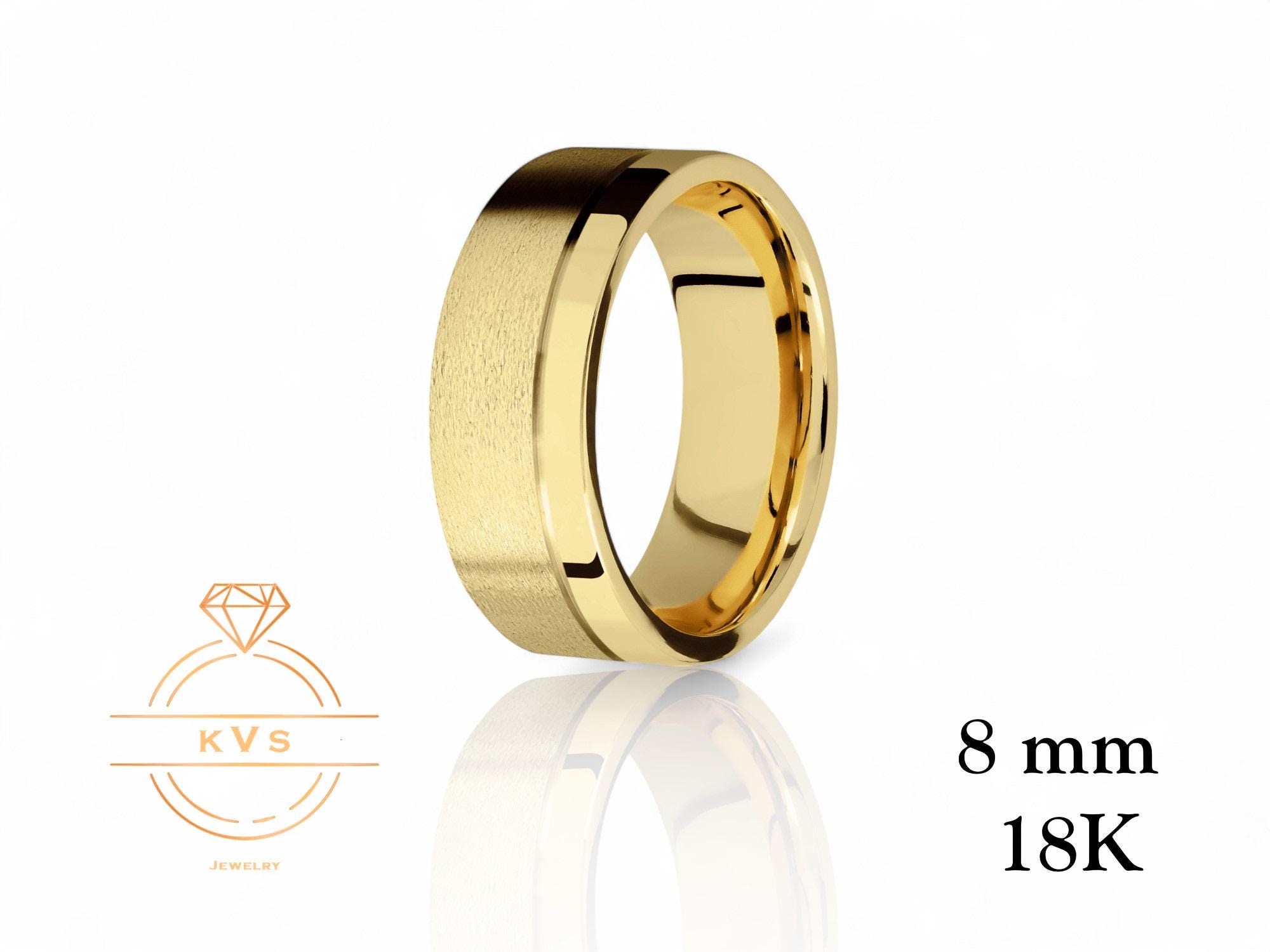 18K Yellow Gold FLAT off Center 8mm Wedding Band Ring - Comfort