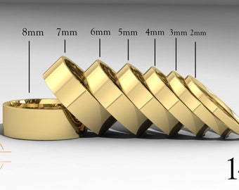 14K Yellow Gold FLAT Wedding Band Ring - Comfort Fit - High Polished - Solid Gold Ring -  Womens Mens Wedding Band - Free Engraving