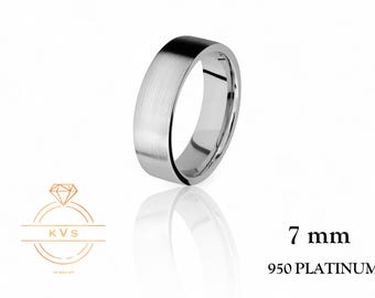 May include: A 7 mm wide platinum wedding band with a brushed finish. 950 Platinum.