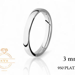 Solid 950 Platinum Low Dome 3mm Wedding Band Ring - Comfort Fit - Polished - Platinum Ring -  Womens Mens Wedding Band - Free Engraving