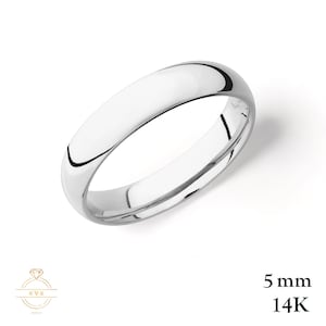 14K White Gold 5mm Low DOME Wedding Band Ring HIGH POLISHED - Comfort Fit - Solid Gold Ring - Womens Mens Wedding Band - Free Engraving