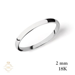 18K White Gold 2mm Low Dome Wedding Band Ring - Polished - Comfort Fit - Solid Gold Ring -  Womens Mens Wedding Band - Free Engraving