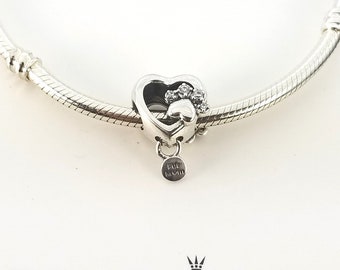 Neu Sterling Silber Sparkling Paw Print & Herz Charm für Pandora Armband # 798873C01 w / Box