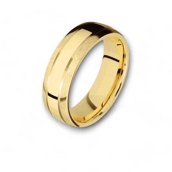 7mm 10K Solid Gold Band - DOME Two Grooved - SATIN Finish Yellow