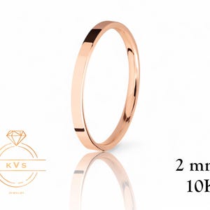 10K Pink Gold 2mm FLAT Wedding Band Ring - Comfort Fit - High Polished -Solid Gold Ring -  Womens Mens Wedding Band - Free Engraving