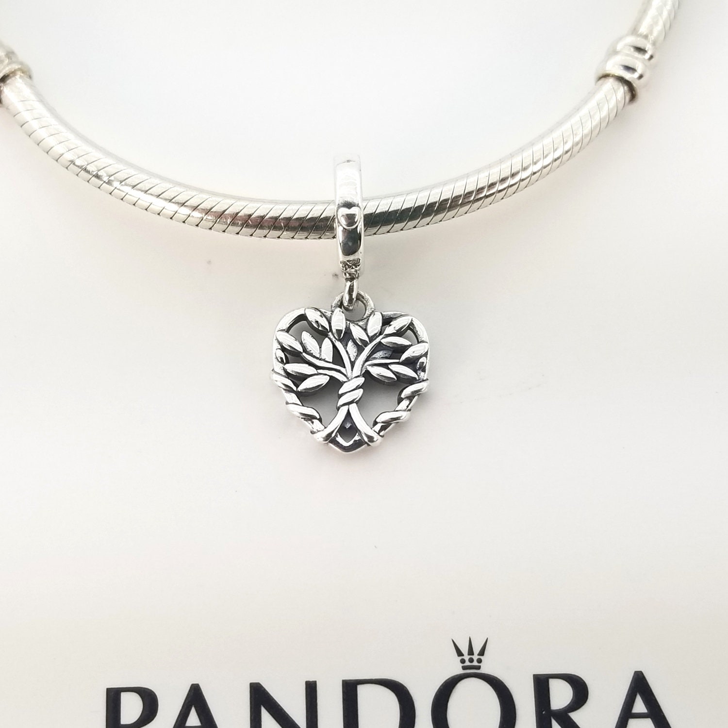 New Sterling Silver Heart Family Tree Dangle Charm for Pandora 