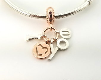 Neue Rose Gold überzogene Baumeln I Love You Charm für Pandora Armband # 786596CZR w / Box