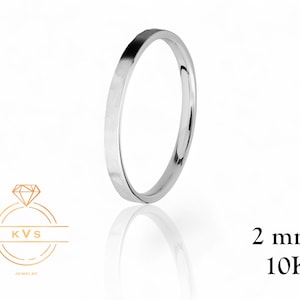 Anillo de bodas plano de oro blanco de 10 quilates de 2 mm - Ajuste cómodo - Acabado martillado - Anillo de oro macizo - Anillo de bodas para mujer y hombre - Grabado gratuito