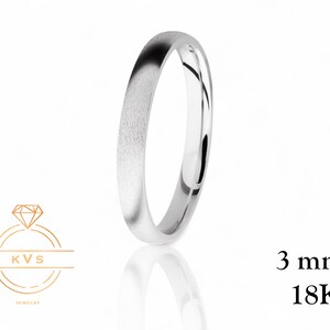 18K White Solid Gold 3mm Low Dome Wedding Band Ring - Comfort Fit - Matte Brushed  - Womens Mens Wedding Band - Free Engraving