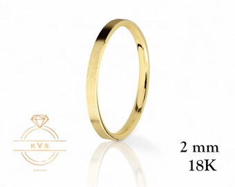 18k Gelbgold Flacher 2 mm Trauring • COMFORT FIT • MATTE Gebürstet • Klassischer Ehering für Männer und Frauen Schlichter Ehering