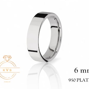 950 Platinum Ring FLAT 6mm Wedding Band Ring - Comfort Fit - Polished - Platinum Ring -  Womens Mens Wedding Band - Free Engraving