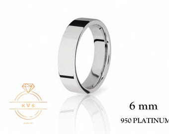 May include: A 6 mm wide platinum wedding band. The band is made of 950 platinum.