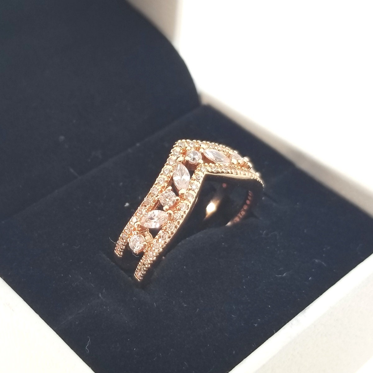 New Pandora Rose Pink Sparkling Marquise Double Wishbone Ring | Etsy