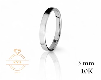 10K White Gold 3mm FLAT Wedding Band Ring - Comfort Fit - MATTE BRUSHED Finish -Solid Gold Ring -  Womens Mens Wedding Band - Free Engraving