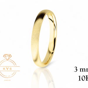 10K Yellow Gold 3mm LOW DOME Wedding Band Ring - Comfort Fit - Matte Brushed- Solid Gold Ring -  Womens Mens Wedding Band - Free Engraving