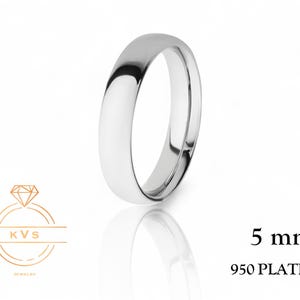Bague en platine 950, alliance européenne de 5 mm, coupe confortable, polie, bague en platine EURO, alliance pour homme, femme, gravure gratuite