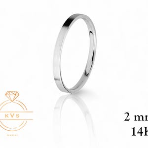 14K White Gold 2mm FLAT Wedding Band Ring - Comfort Fit - Matte Brushed Finish -Solid Gold Ring -  Womens Mens Wedding Band - Free Engraving