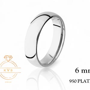 Alliance en platine massif 950 dôme bas 6 mm - Coupe confortable - Poli - Bague en platine - Alliance pour homme - Gravure gratuite