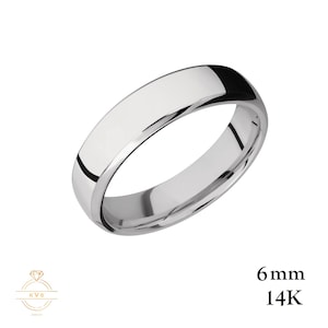 14K White Gold 6mm • BEVELED EDGE • Polished Dome • Wedding Band Ring - Comfort Fit -  Solid Gold - Mens Wedding Band Free Engraving