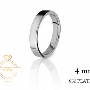 950 Platinum Ring FLAT 4mm Wedding Band Ring - Comfort Fit - Matte Brushed - Platinum Ring -  Womens Mens Wedding Band - Free Engraving