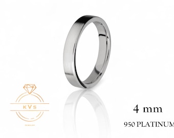 950 Platinum Ring FLAT 4mm Wedding Band Ring - Comfort Fit - Matte Brushed - Platinum Ring -  Womens Mens Wedding Band - Free Engraving