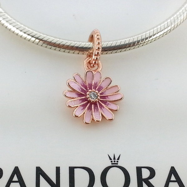 New Pandora Rose™ Gold Pink Daisy Flower Dangle Pendant Charm # 788771C01 w/Box