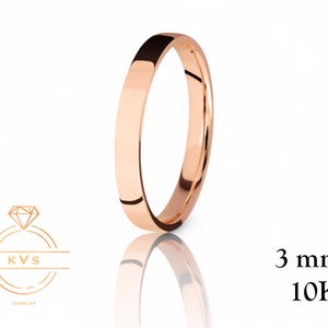 10K Pink Gold 3mm FLAT Wedding Band Ring - Comfort Fit - High Polished -Solid Gold Ring -  Womens Mens Wedding Band - Free Engraving
