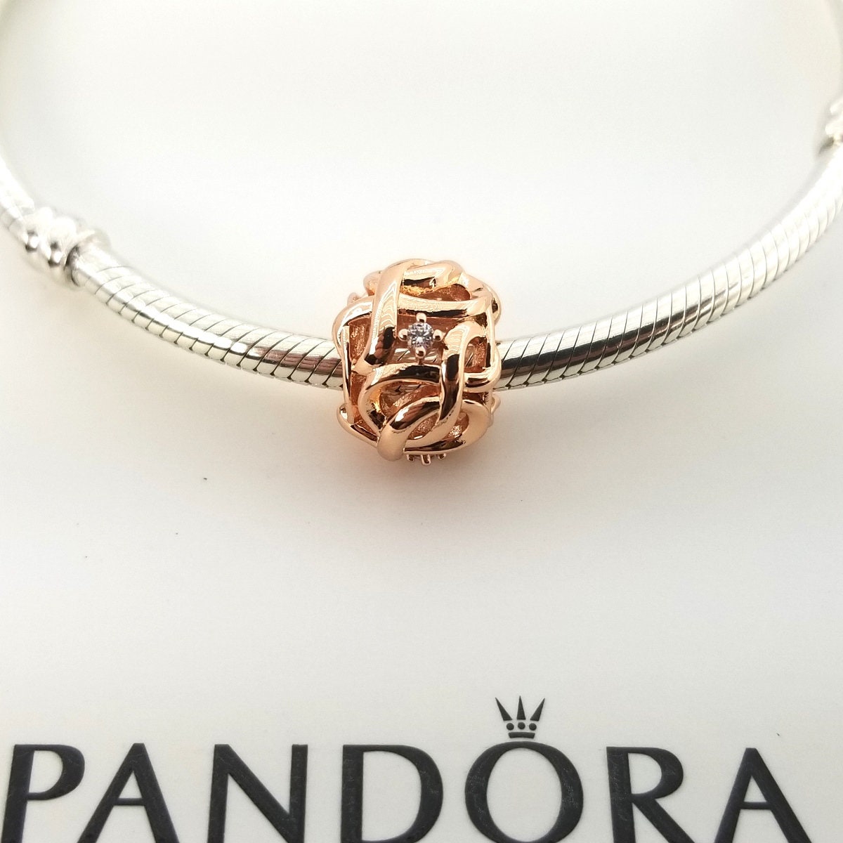 New Rose Gold Plated Openwork Woven Infinity Charm for Pandora