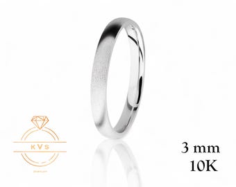 10K White Gold 3mm LOW DOME Wedding Band Ring - Comfort Fit - MATTE Brushed - Solid Gold Ring -  Womens Mens Wedding Band - Free Engraving