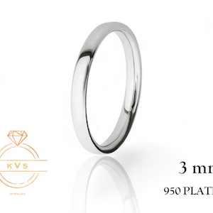 950 Platinum Ring European 3mm Wedding Band Ring - Comfort Fit - Polished - EURO Platinum Ring -  Womens Mens Wedding Band - Free Engraving