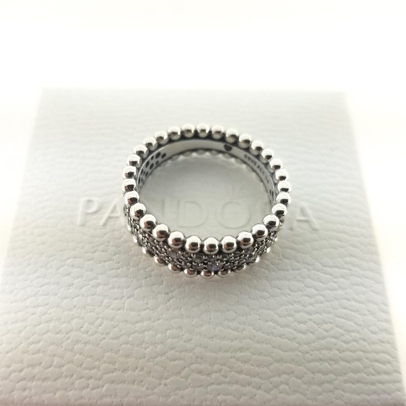 New Pandora Sterling Silver Beaded Pave Band Ring 198676C01 | Etsy