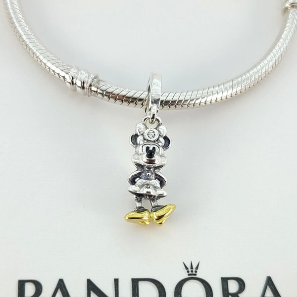 New Pandora Silver Disney 100Th Anniversary Minnie Mouse Dangle Charm # 792559C01 w/Box