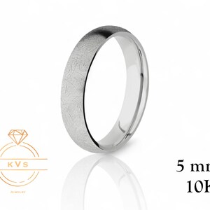 10K White Gold 5mm Low Dome Wedding Band Ring - Comfort Fit - ICE-MATTE - Solid Gold Ring -  Womens Mens Wedding Band - Free Engraving