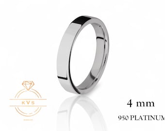 950 Platinum Ring FLAT 4mm Wedding Band Ring - Comfort Fit - Polished - Platinum Ring -  Womens Mens Wedding Band - Free Engraving