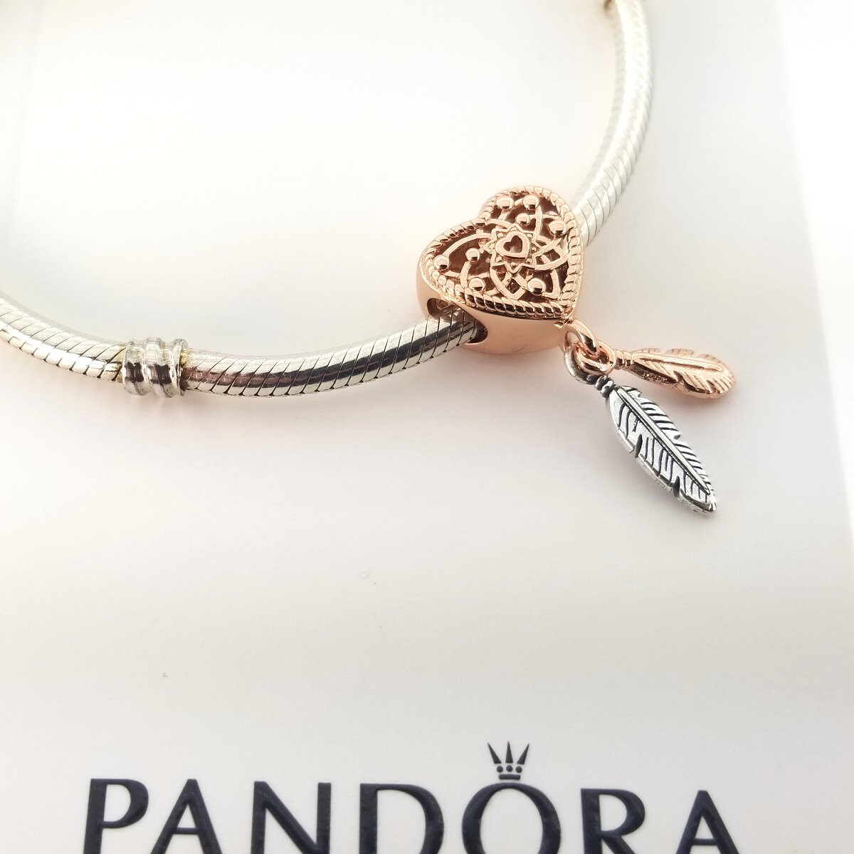 New Rose Gold Openwork Heart Feathers 