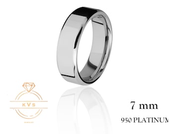 May include: A 7 mm wide platinum wedding band. The band is made of 950 platinum.
