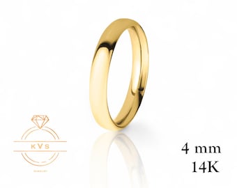 14 kt geelgouden 4 mm EUROPESE trouwring - comfortabele pasvorm - HOOGGEPOLIJST - massief gouden ring - herentrouwring dames - gratis gravure