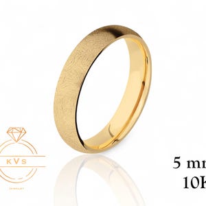 10K Yellow Gold 5mm LOW DOME Wedding Band Ring - Comfort Fit - ICE Matte Finish Solid Gold Ring -  Womens Mens Wedding Band - Free Engraving