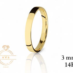 14K Yellow Gold 3mm FLAT Wedding Band Ring - Comfort Fit - HIGH POLISHED - Solid Gold Ring -  Womens Mens Wedding Band - Free Engraving