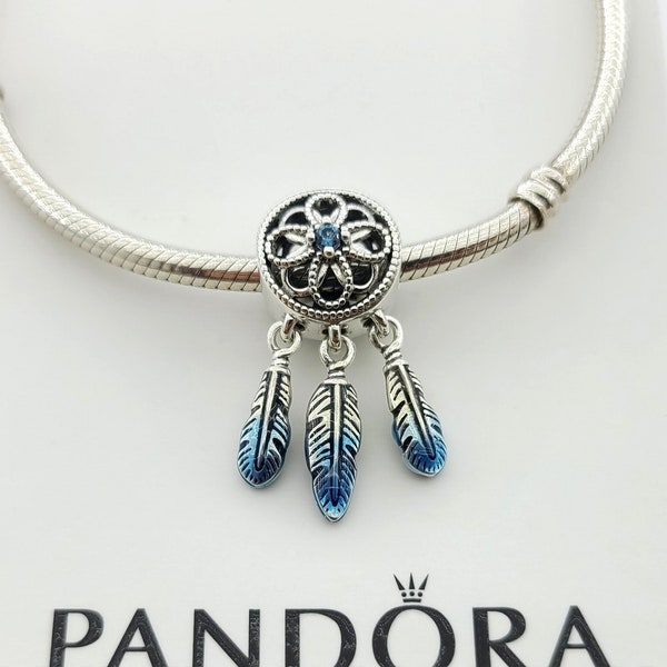 Charm attrape-rêves bleu en argent sterling de Pandora pour bracelet Pandora # 799341C01 avec boîte