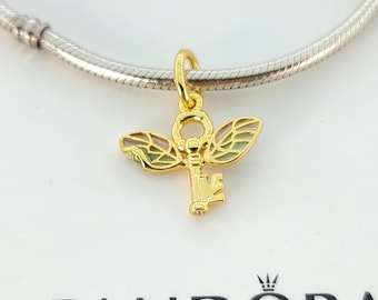 New Silver Shine Collection - 14K Gold plated Winged Key Charm For Pandora Bracelet # 360034C01 w/Box