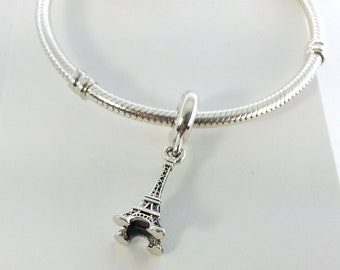 Quiges 925 Sterling Silver Paris Eiffel Tower Clip On Lobster Clasp Charm Pendant