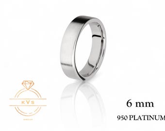 May include: A 6 mm wide platinum wedding band with a brushed finish. 950 Platinum.