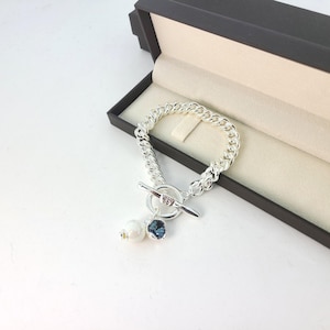 Pulsera de dos piezas, pulsera de cristal facetado con perla, pulsera con cierre de barra de anillo, pulsera de cadena gruesa, cadena pesada, pulsera Uno de 50