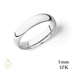 10K White Gold 5mm LOW DOME Wedding Band Ring - Polished - Comfort Fit - Solid Gold Ring -  Womens Mens Wedding Band - Free Engraving