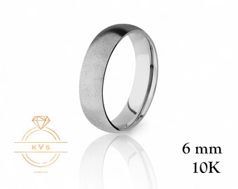 10K White Gold 6mm Low Dome Wedding Band Ring - Comfort Fit - ICE-MATTE - Solid Gold Ring -  Womens Mens Wedding Band - Free Engraving