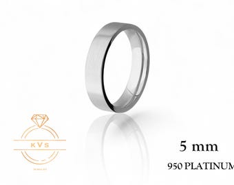 May include: A 5 mm wide platinum wedding band with a brushed finish. 950 Platinum.
