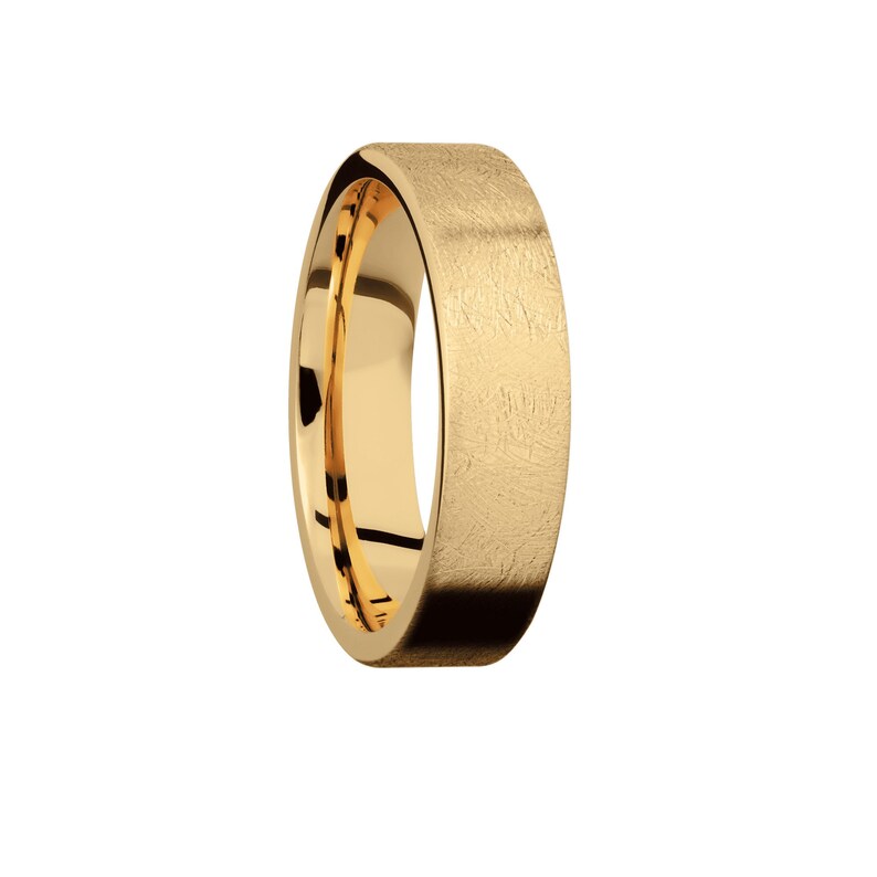 14K Yellow Gold 6mm FLAT Wedding Band Ring ICE MATTE Comfort Fit Solid