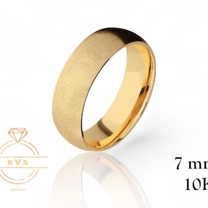 10K Yellow Gold 7mm LOW DOME Wedding Band Ring - Comfort Fit - ICE Matte Finish Solid Gold Ring -  Womens Mens Wedding Band - Free Engraving
